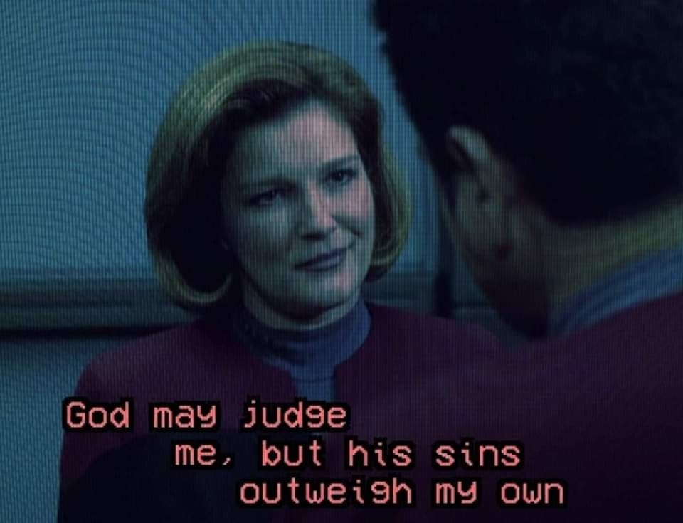This meme is an image of a character from the TV show Star Trek: The Next Generation, Captain Jean-Luc Picard, with a quote from the show. The quote is a modified version of a famous line from the show, but with the words "God" and "sin" replaced with "Captain" and "mishandling the ship's resources". The image is likely humorous because it's a humorous way to poke fun at the character's reputation for being a "captain" who is known for being very careful and responsible with the ship's resources.